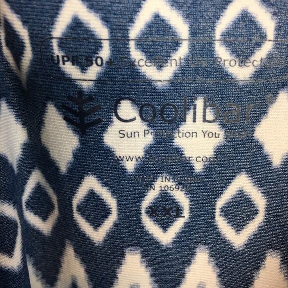 Coolibar Navy Print Sun Protection Long sleeve  Quarter Zip XXL - Picture 6 of 8